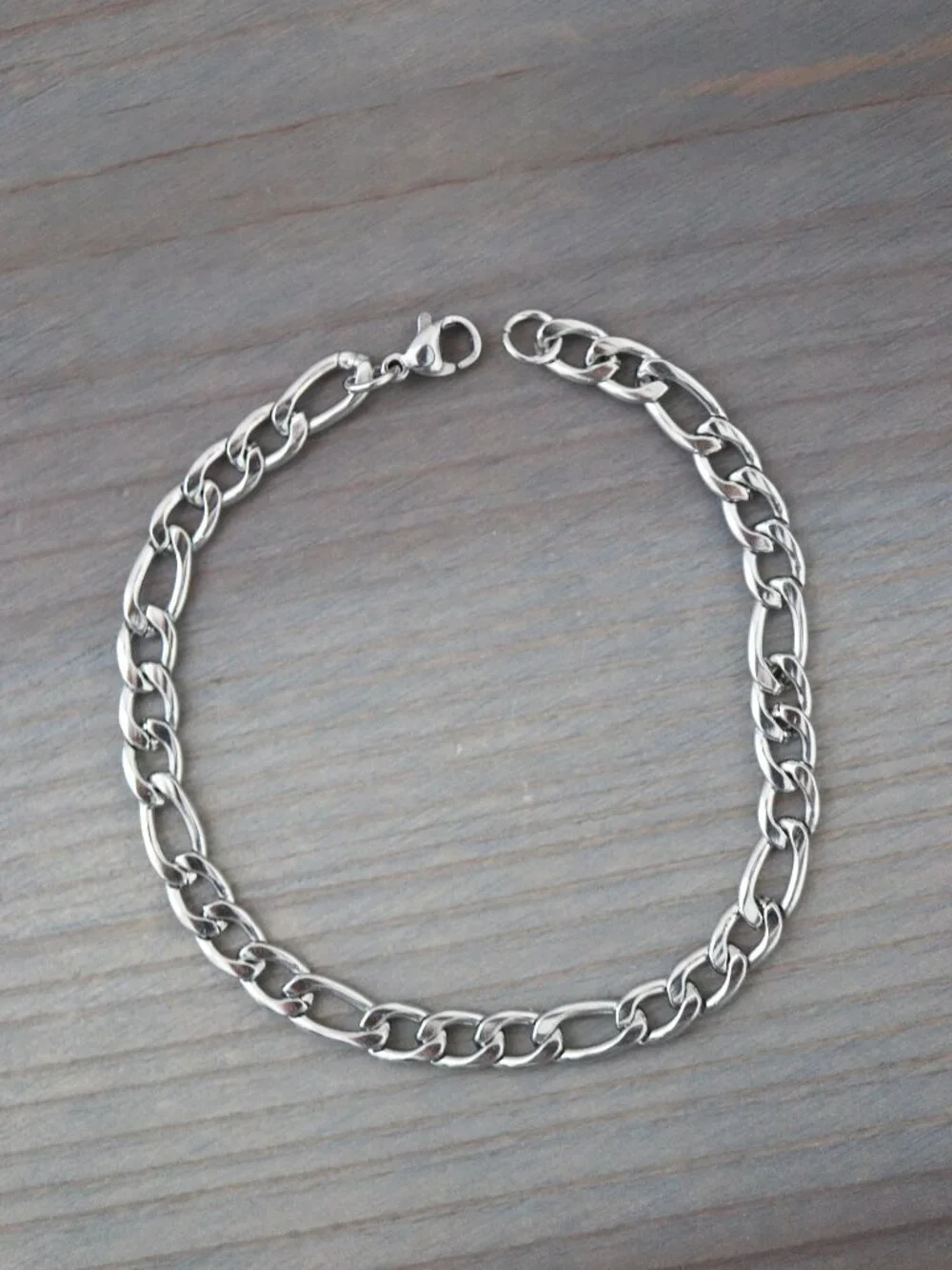 6mm Figaro Chain Bracelet Silver Stainless Steel